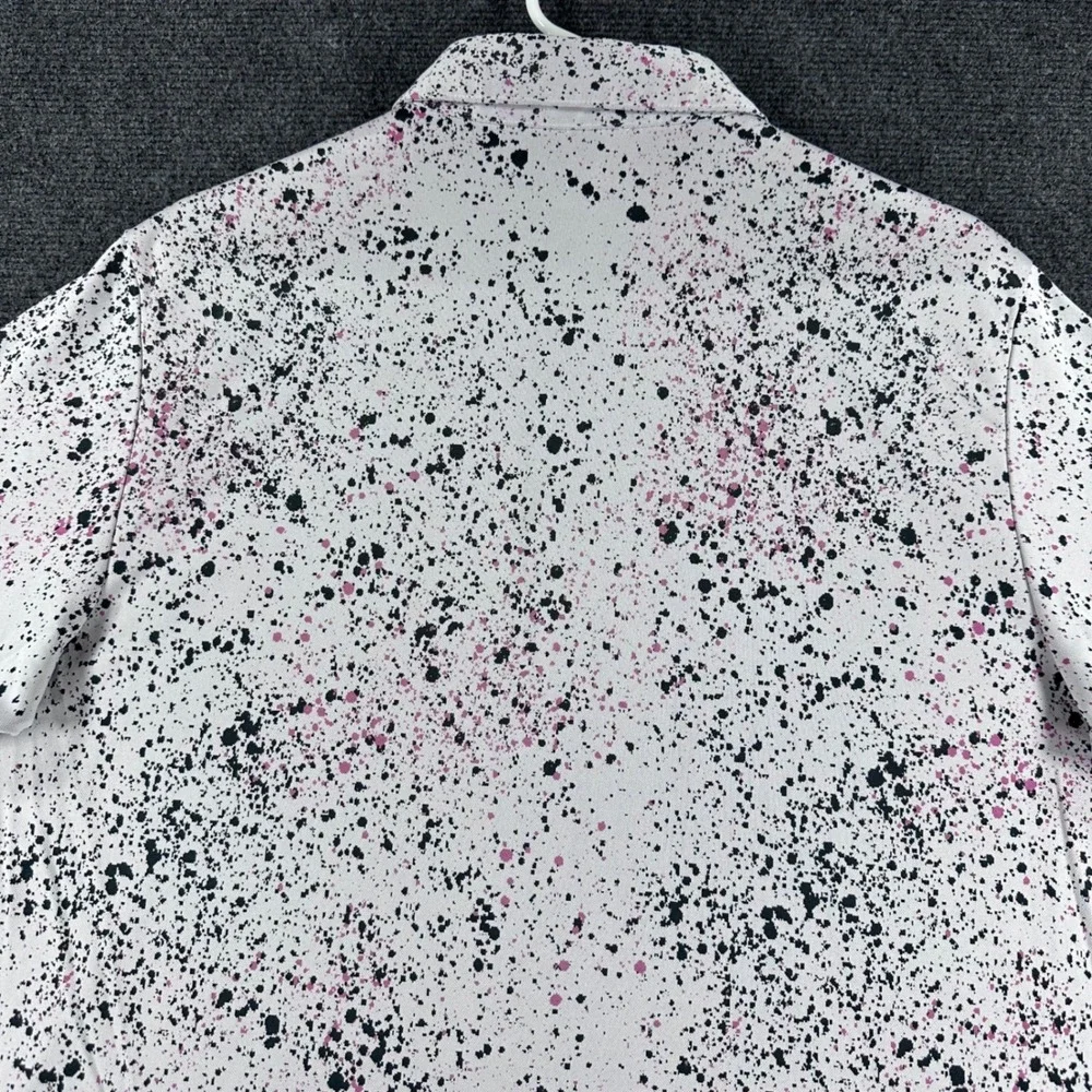 Adidas Polo Shirt Mens L Large White Paint Splatter Pink Black Golf Casual